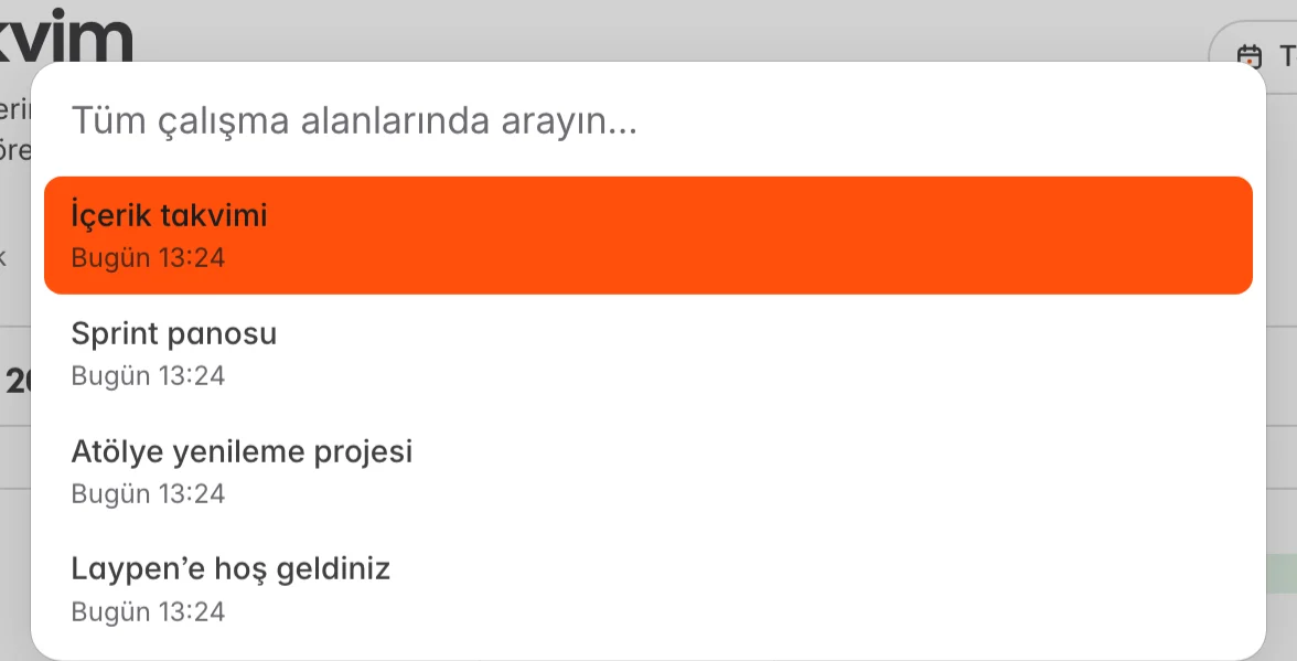 Belgeleri listeleyen arama penceresi