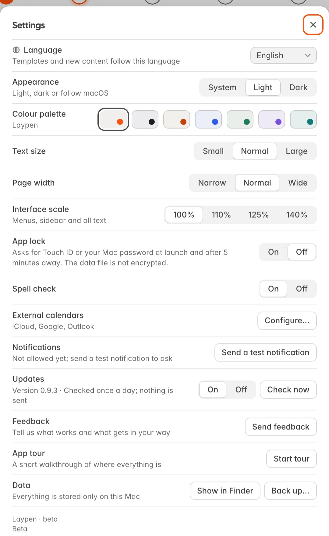 The Settings window