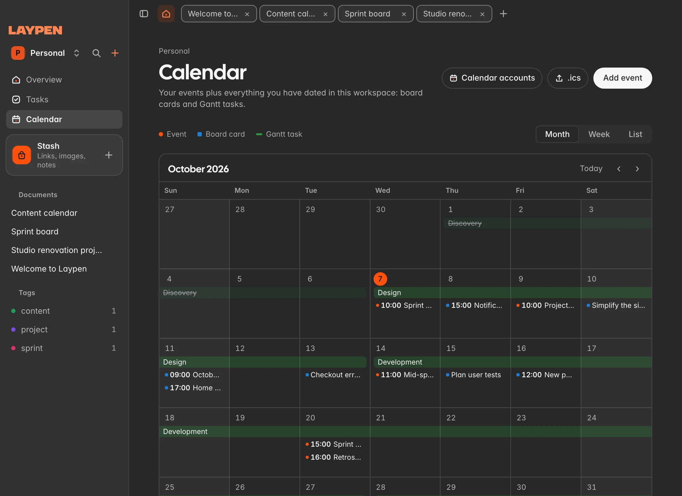 Tasks and calendar in one view