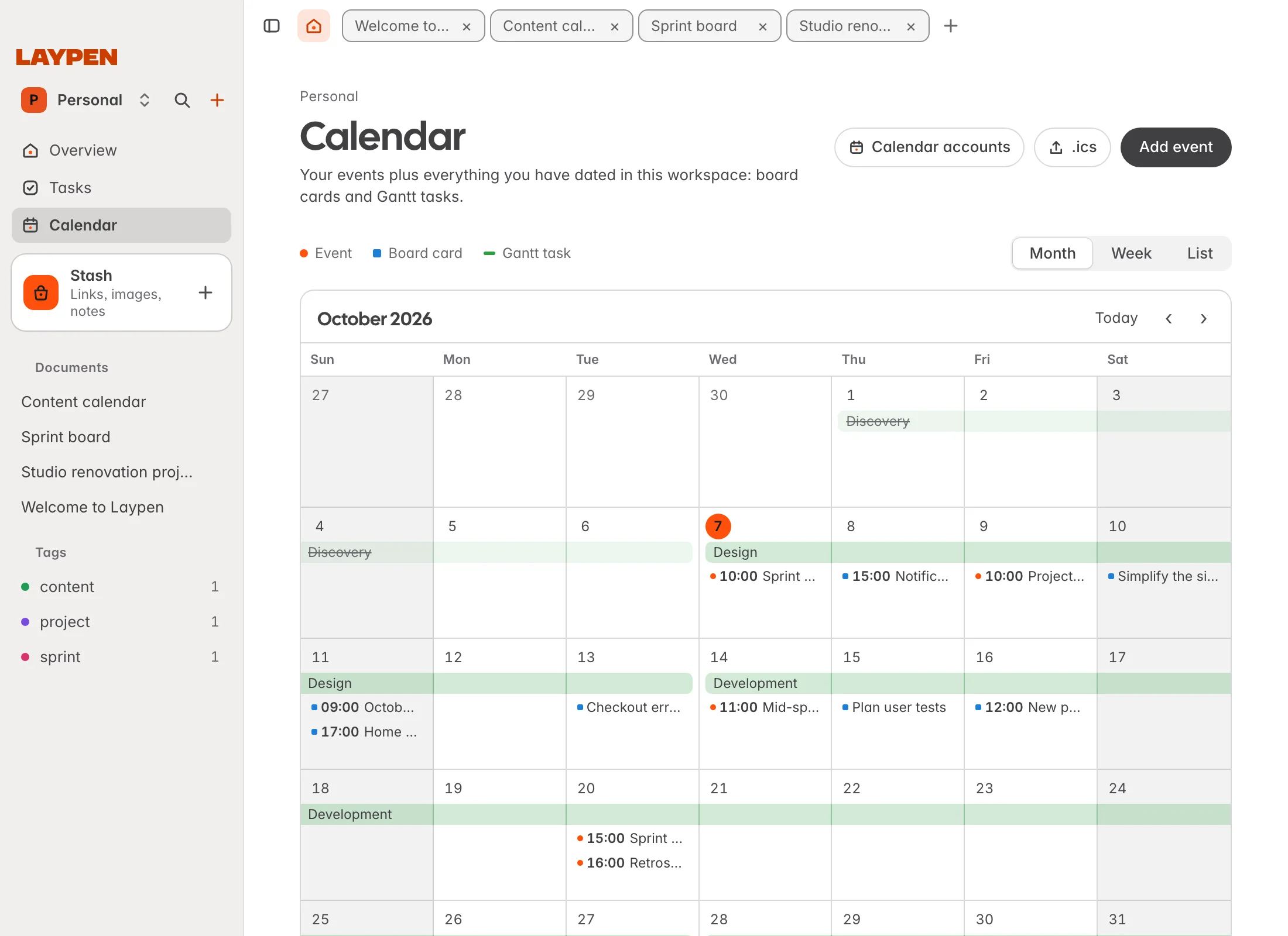 Tasks and calendar in one view