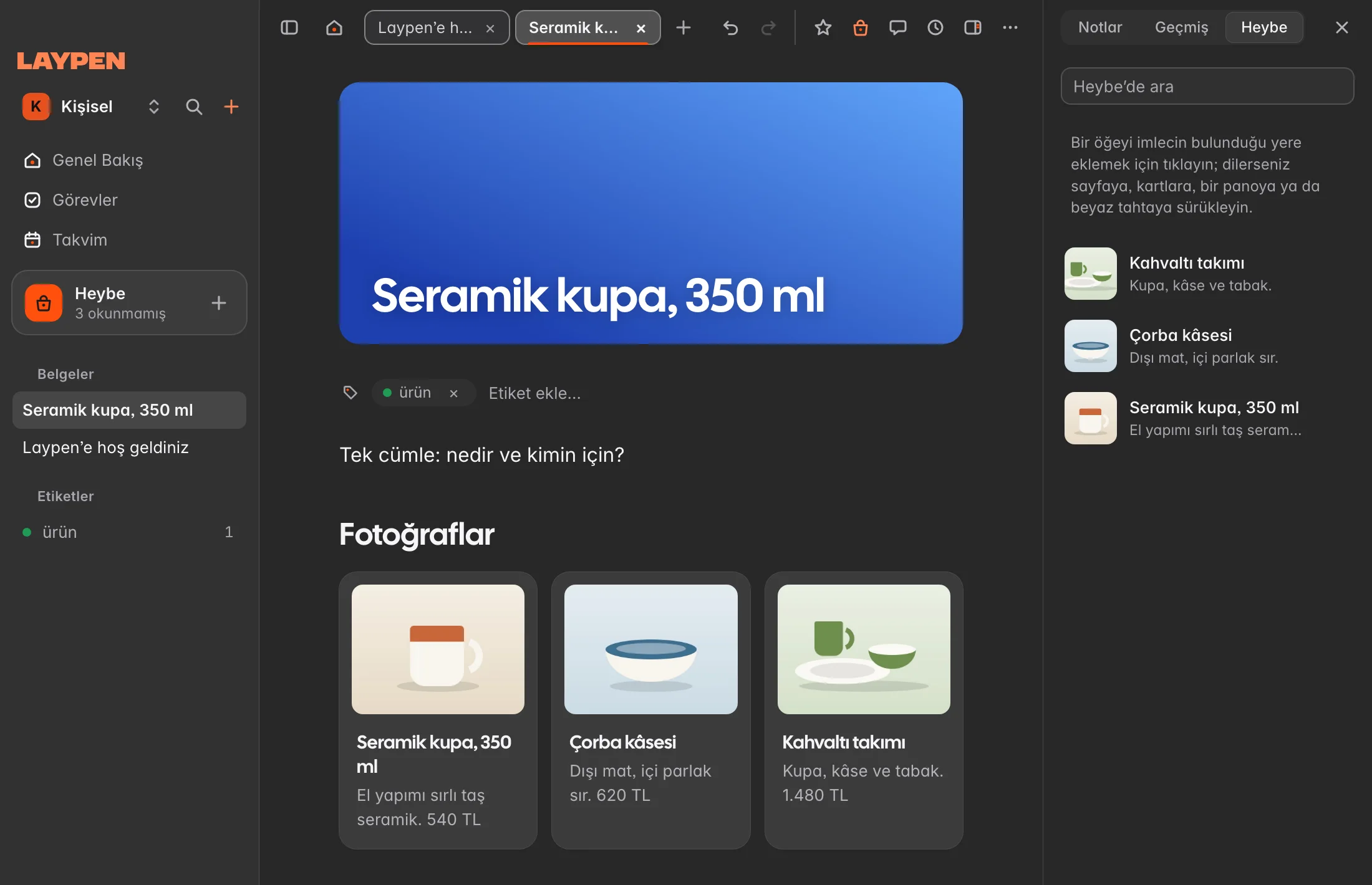 Kapak, görselli kartlar ve beyaz tahta içeren bir Laypen belgesi